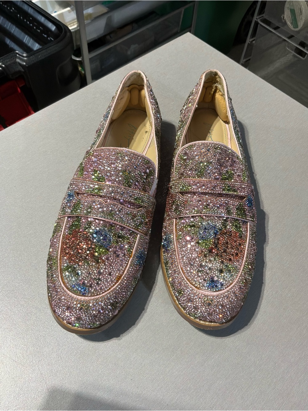 Betsey Johnson Pink Crystal Floral Loafers